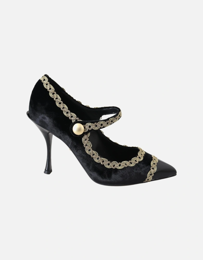 Velvet Mary Jane Pumps High Heel Women - Black