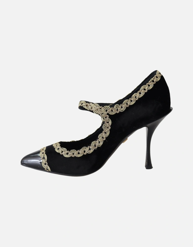 Velvet Mary Jane Pumps High Heel Women - Black