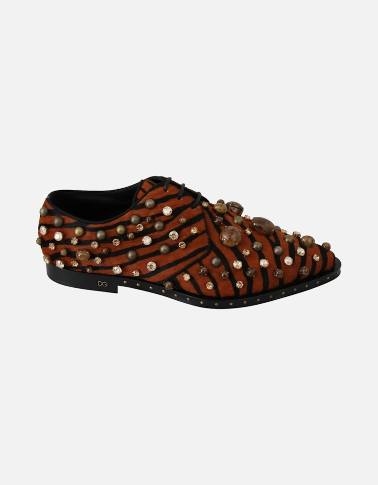 Tiger Print Derby Shoes Calf Hair Women - Orange Flats