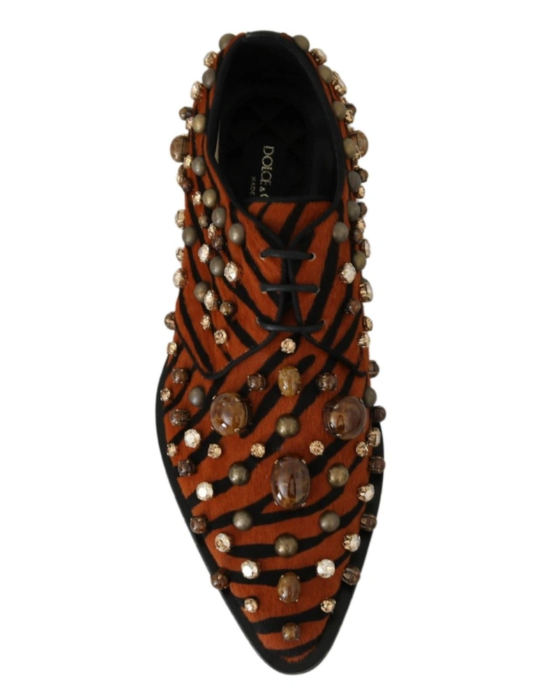 Tiger Print Derby Shoes Calf Hair Women - Orange Flats