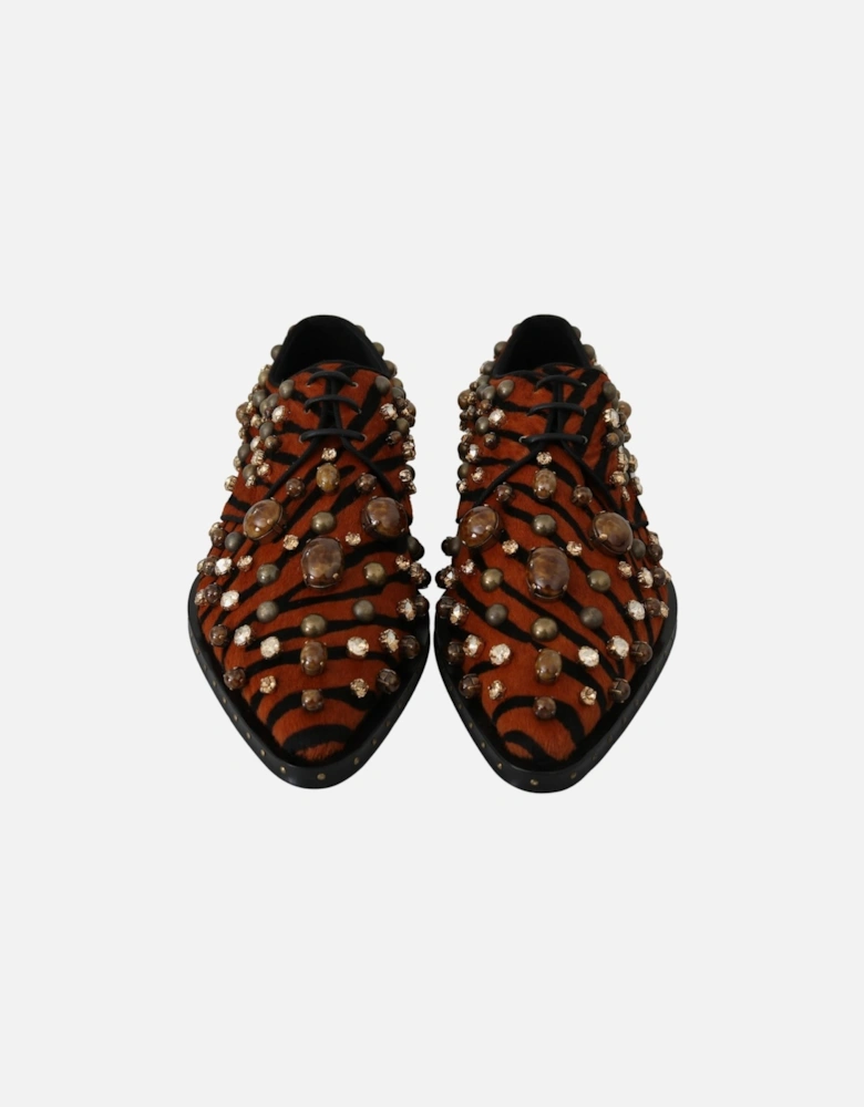 Tiger Print Derby Shoes Calf Hair Women - Orange Flats