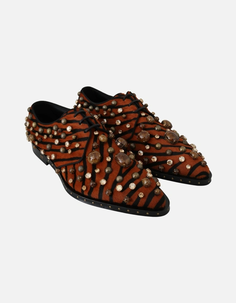 Tiger Print Derby Shoes Calf Hair Women - Orange Flats