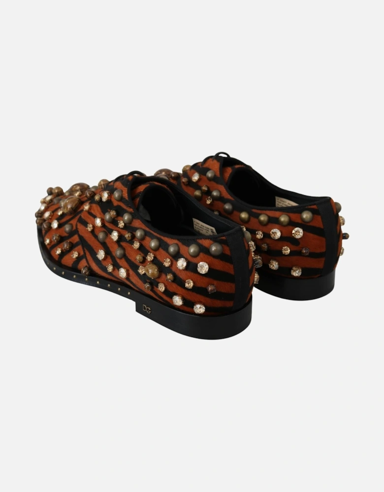 Tiger Print Derby Shoes Calf Hair Women - Orange Flats