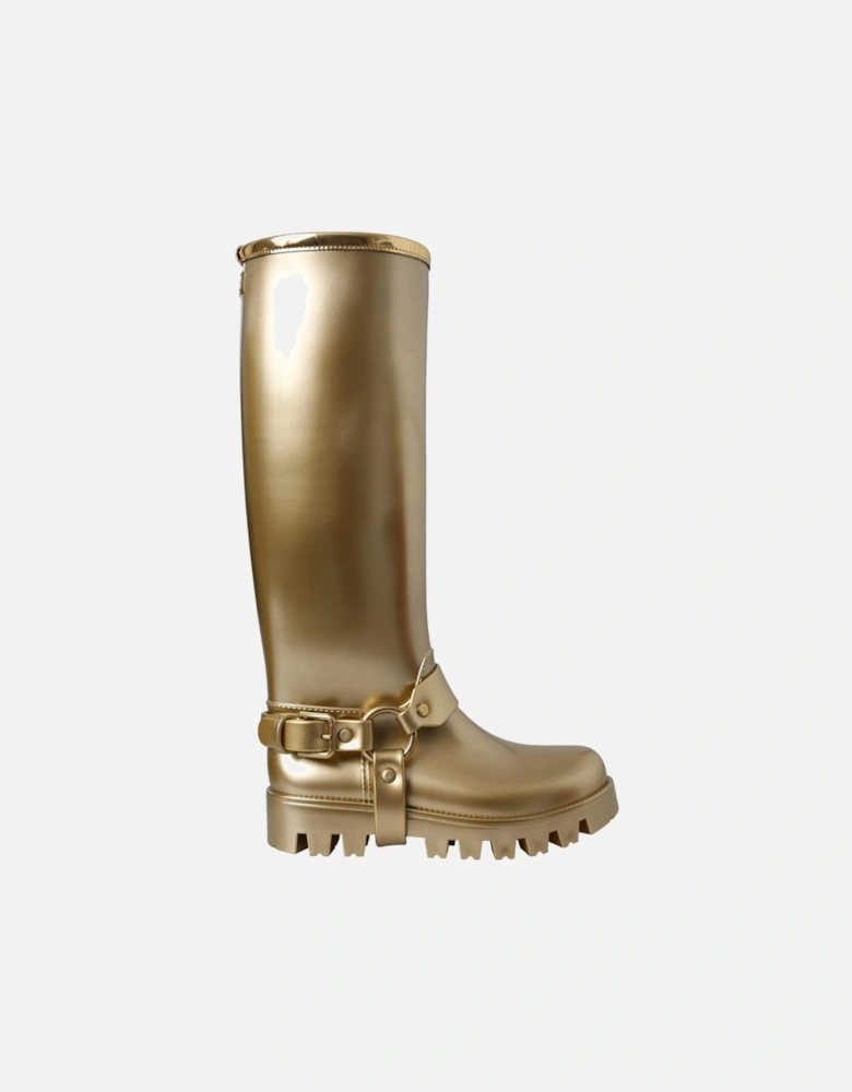 Shiny Gold Chunky Sole Rain Boots Women