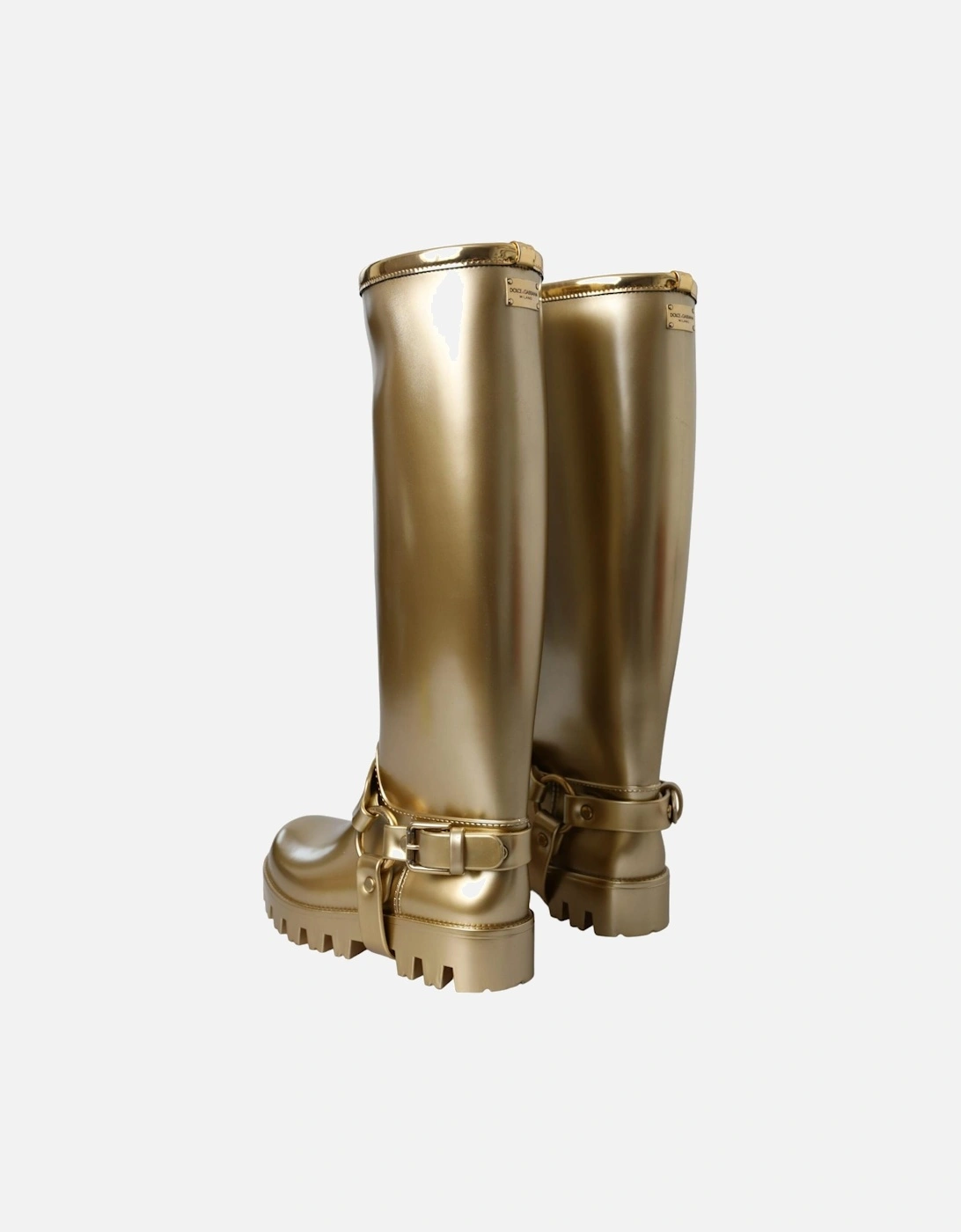 Shiny Gold Chunky Sole Rain Boots Women