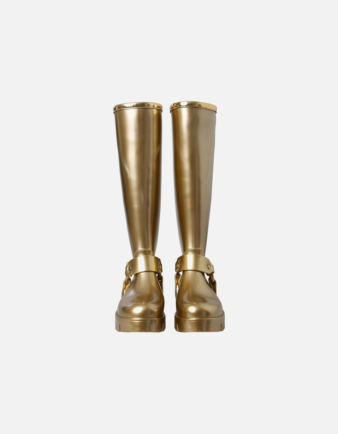 Shiny Gold Chunky Sole Rain Boots Women