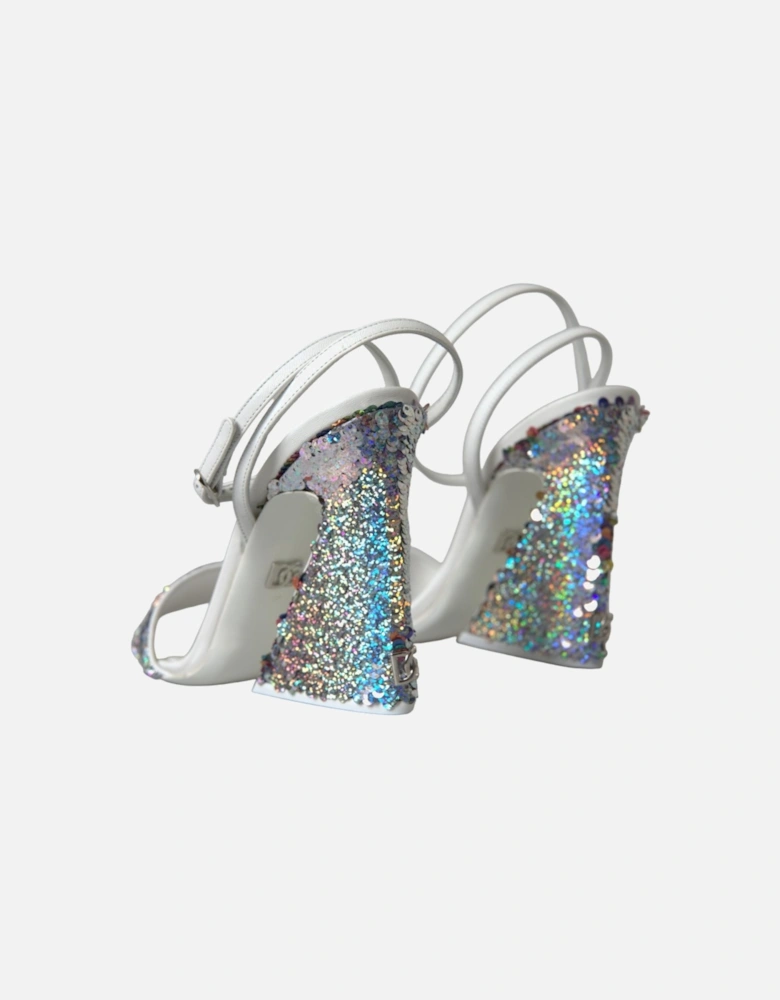 Sequined Heel Sandals with Leather Sole Women - White