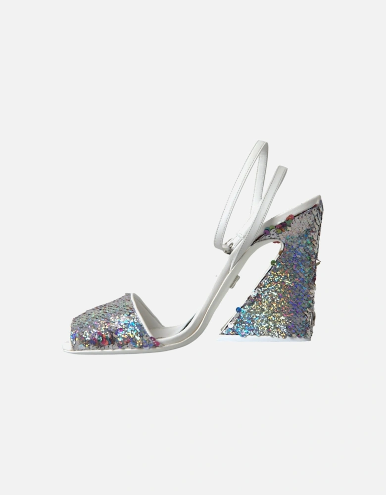 Sequined Heel Sandals with Leather Sole Women - White