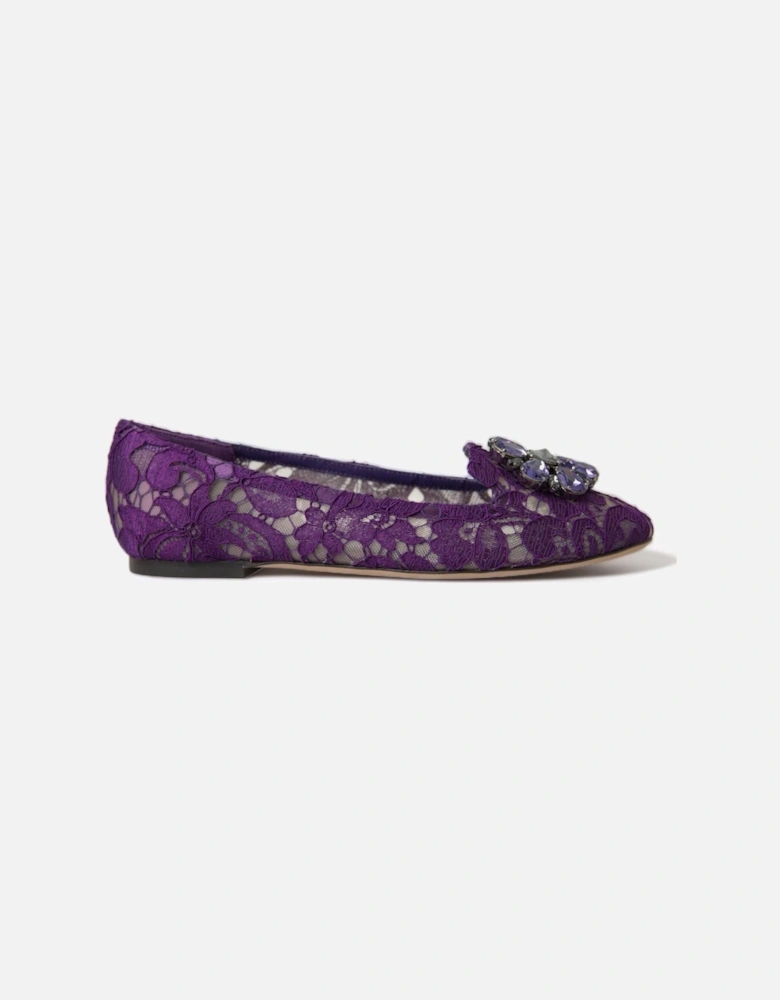 Lace Ballerina Flats Floral Embellished Women - Purple