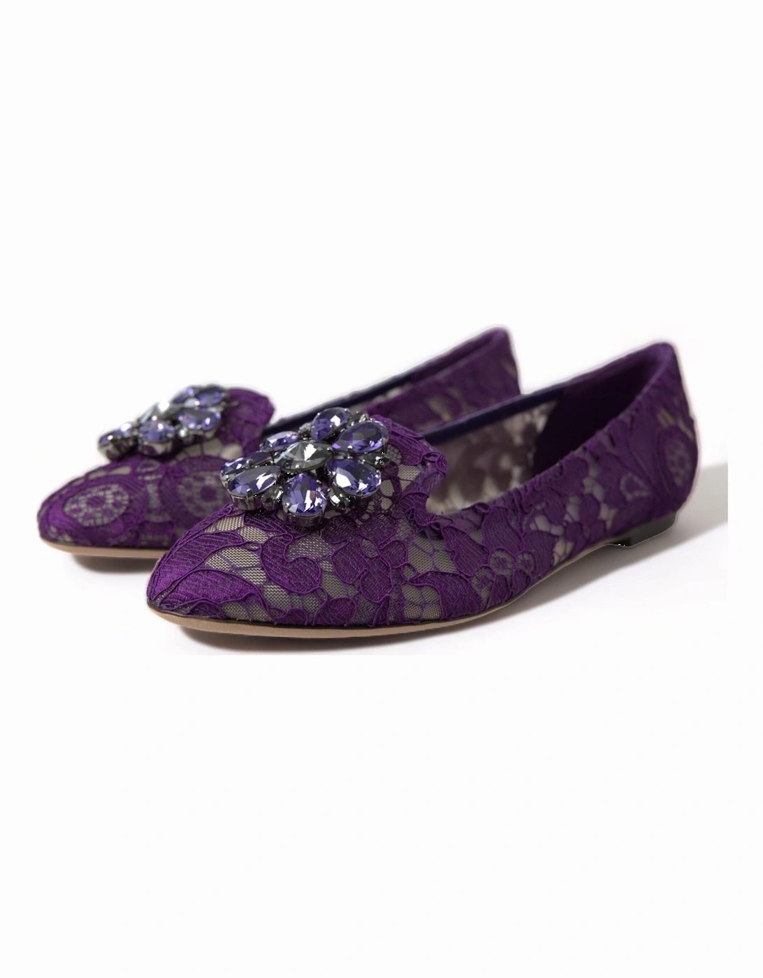 Lace Ballerina Flats Floral Embellished Women - Purple