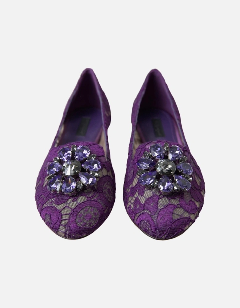 Lace Ballerina Flats Floral Embellished Women - Purple