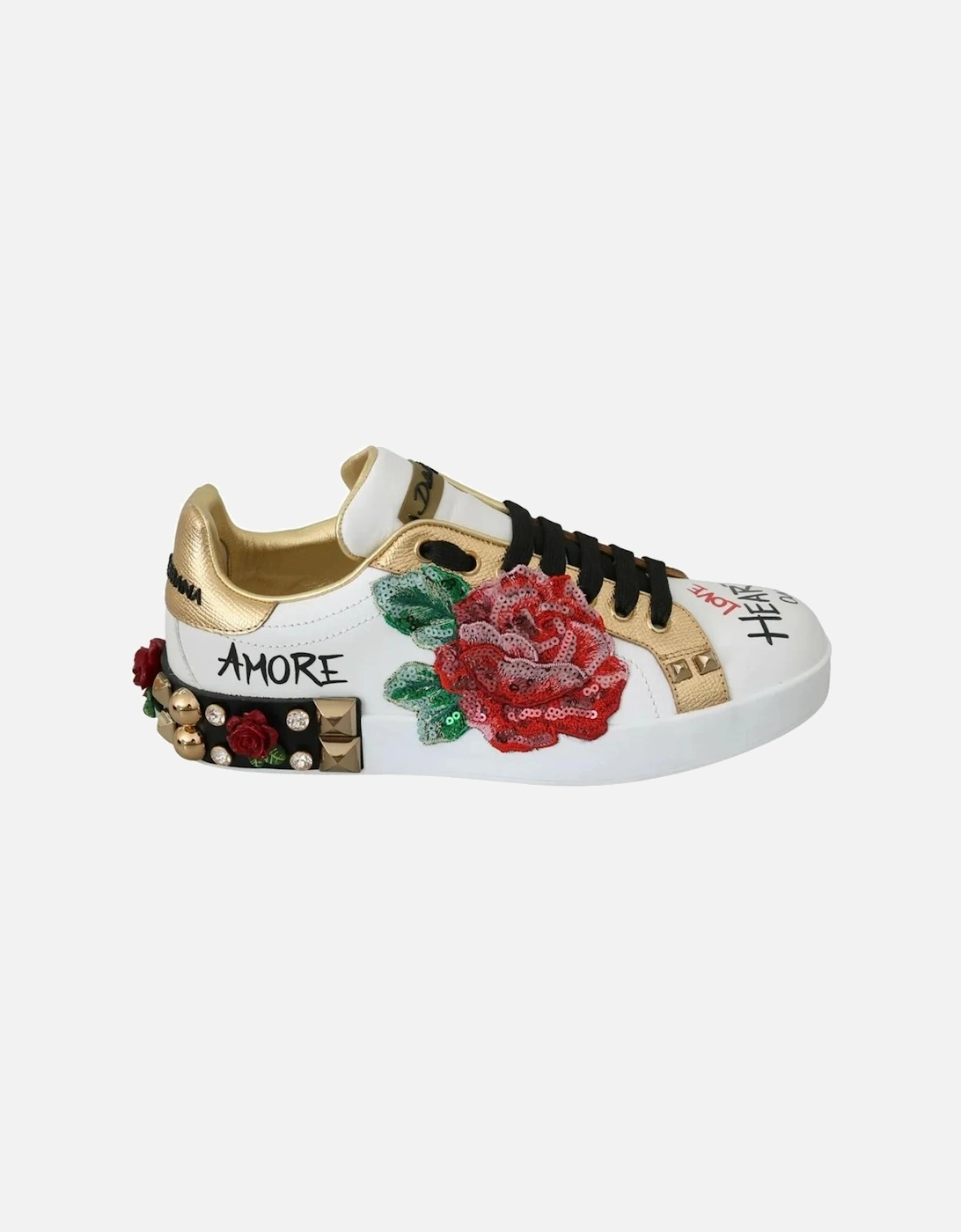 Floral Leather Sneakers with Clear Crystal Embellishments Women -, 6 of 5