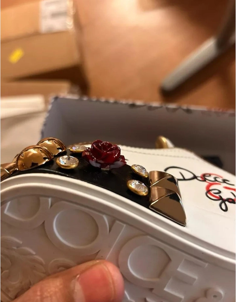 Floral Leather Sneakers with Clear Crystal Embellishments Women -