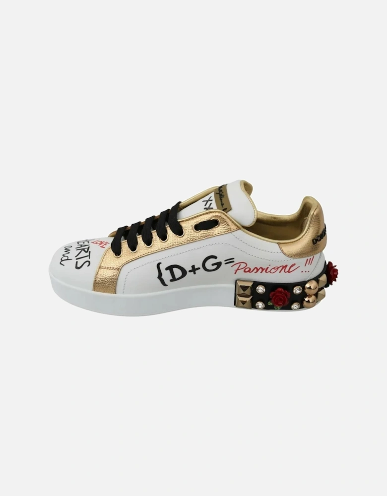 Floral Leather Sneakers with Clear Crystal Embellishments Women -