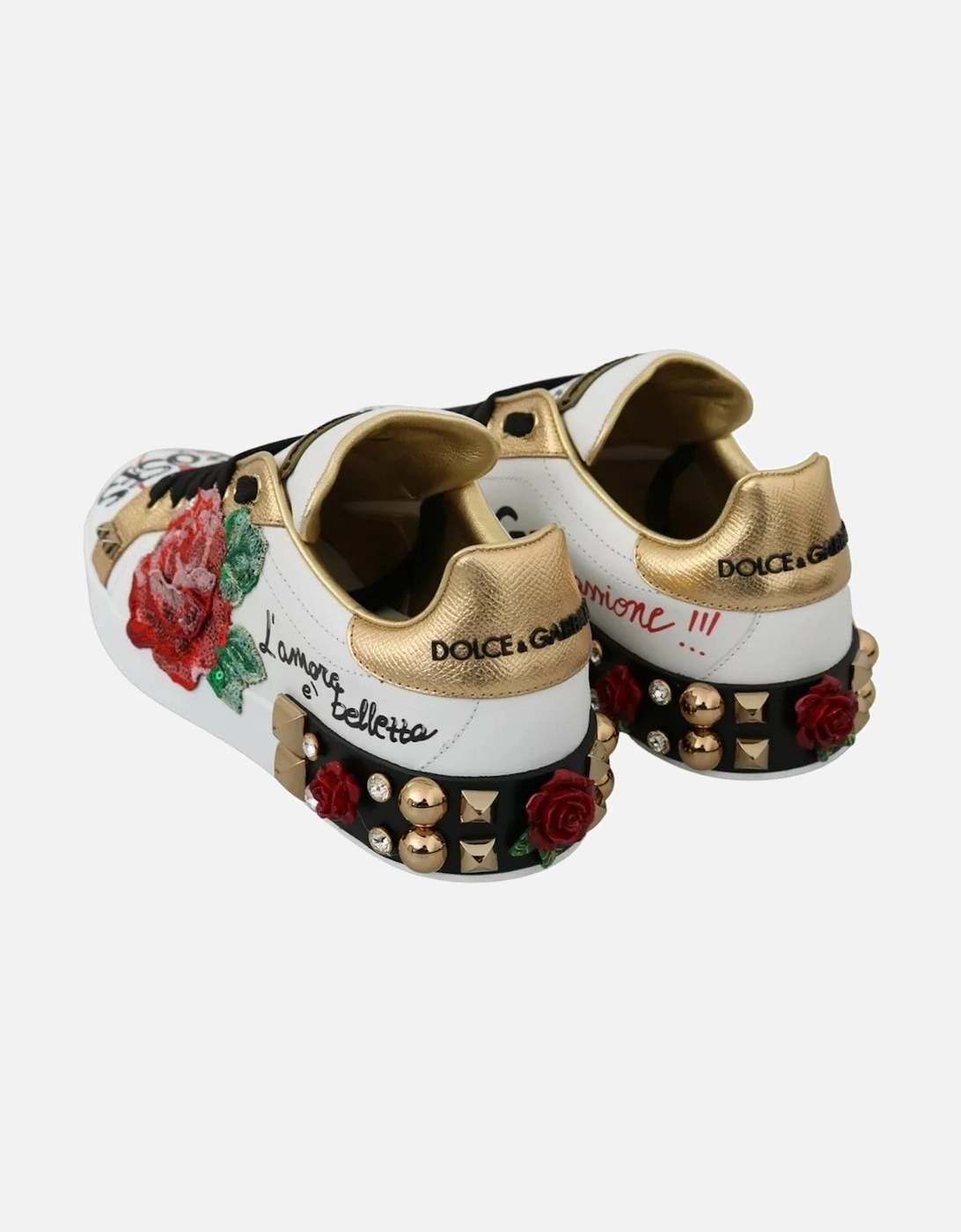 Floral Leather Sneakers with Clear Crystal Embellishments Women -
