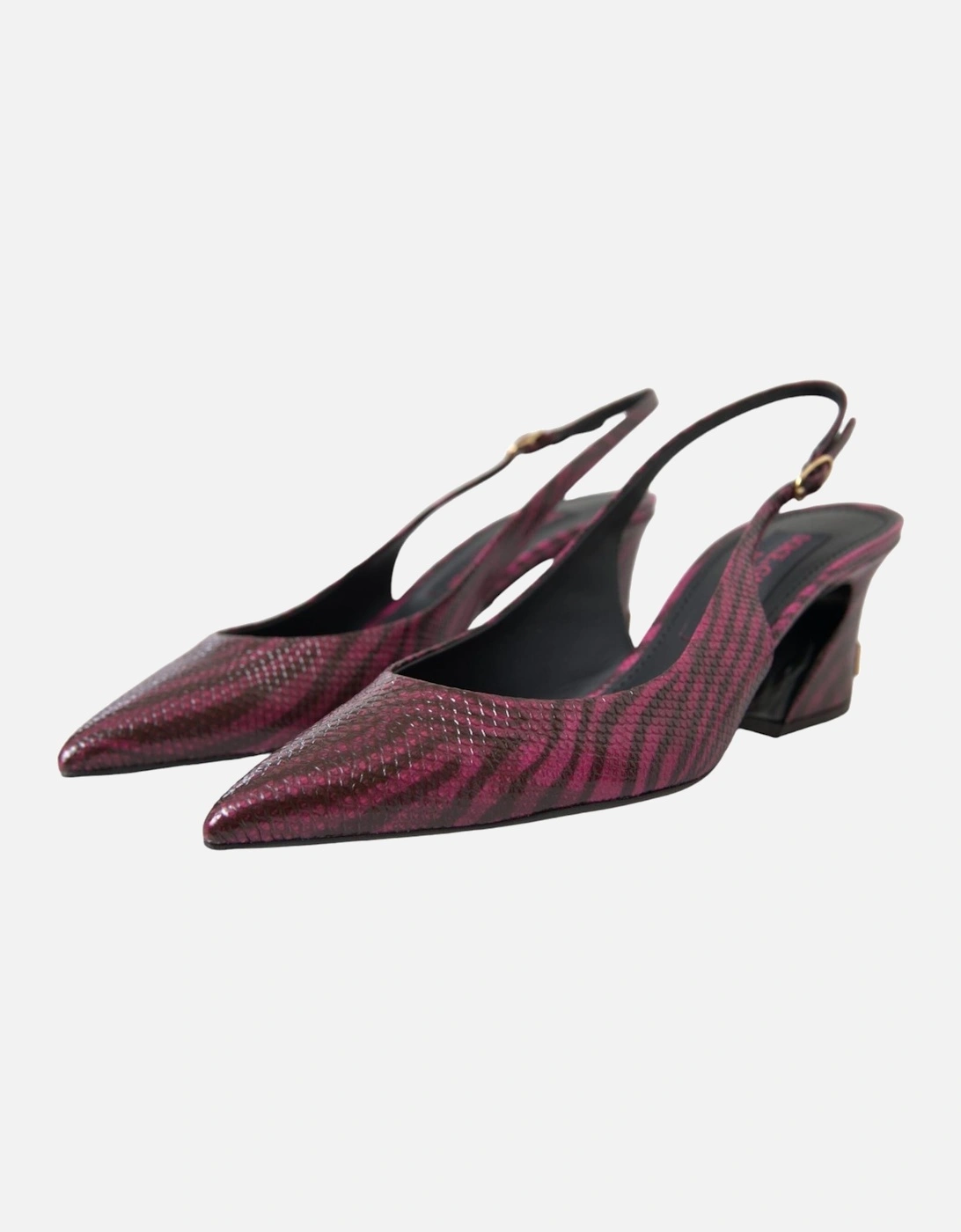 Leather Slingback Heels with Buckle Closure Women - Maroon Sandals