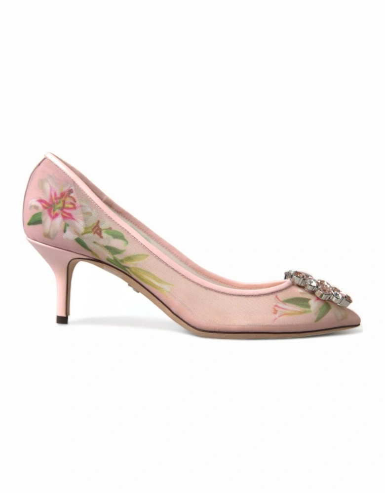 Floral Mesh Pumps Crystal Detail Women - Pink Sandals