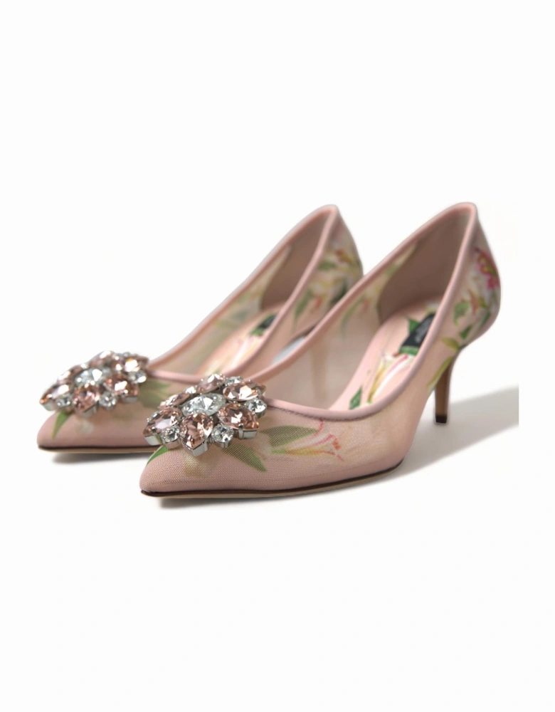 Floral Mesh Pumps Crystal Detail Women - Pink Sandals