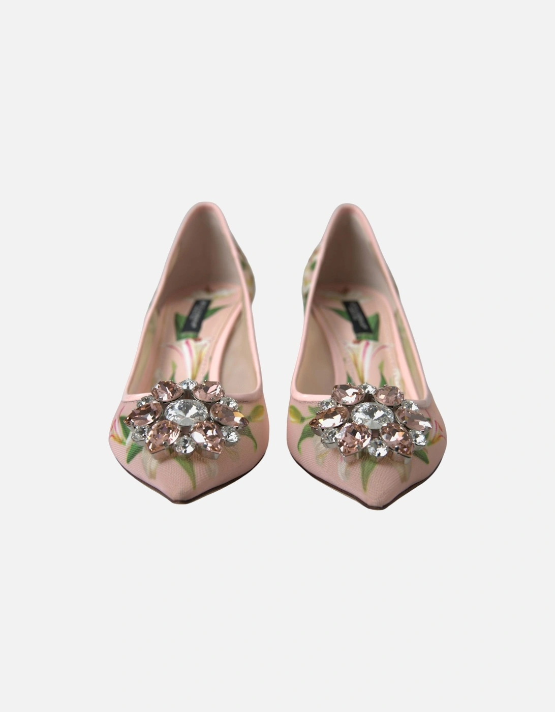 Floral Mesh Pumps Crystal Detail Women - Pink Sandals