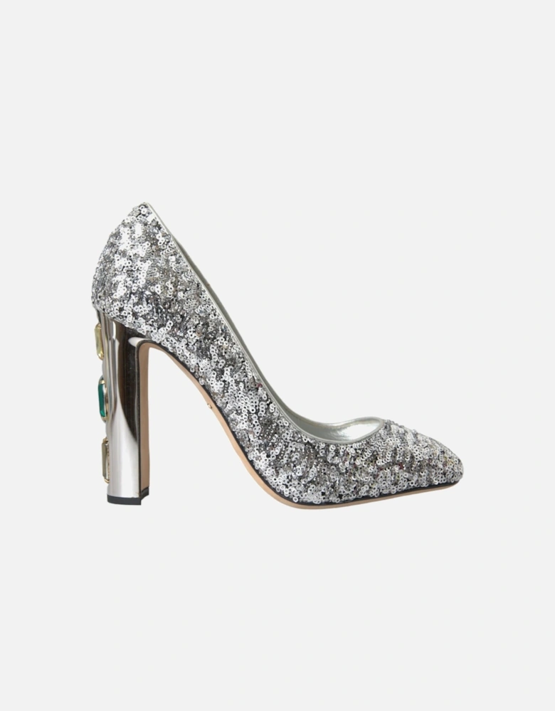 Sequin Crystal Embellished Heels Pumps Women - Silver