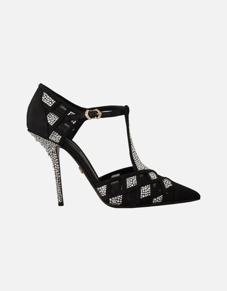 CrystalEmbellished TStrap Pumps Women - Black