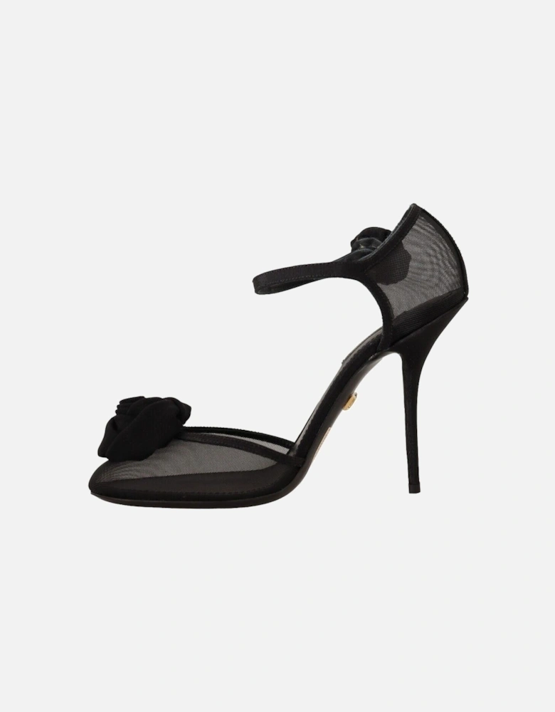 Dolce Gabbana Rose Embellished Sandals Black Mesh Women Pumps