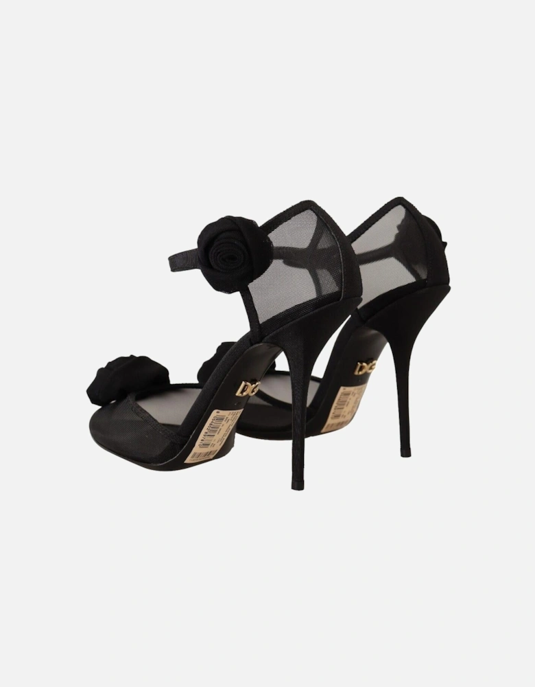 Dolce Gabbana Rose Embellished Sandals Black Mesh Women Pumps