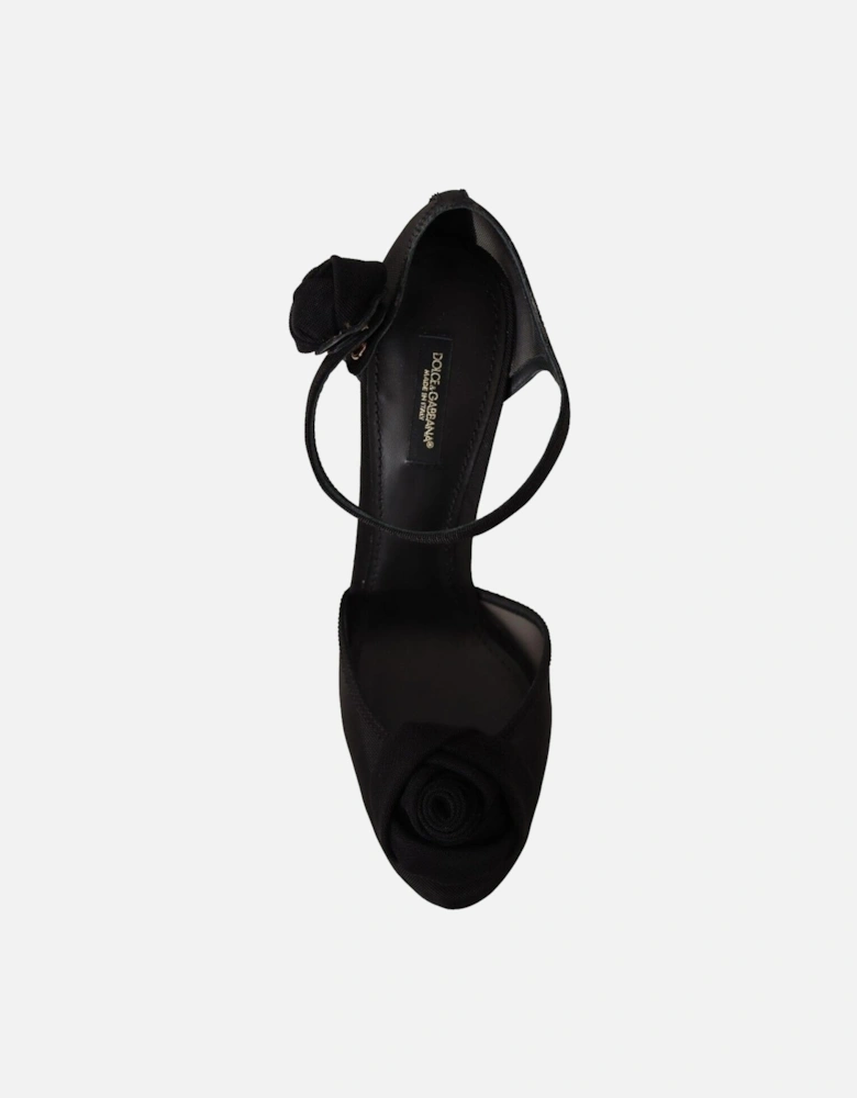 Dolce Gabbana Rose Embellished Sandals Black Mesh Women Pumps