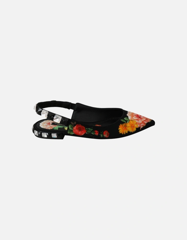 Floral Print Slingback Flats Women - Black