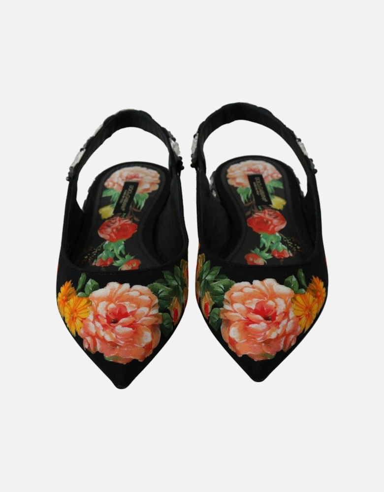 Floral Print Slingback Flats Women - Black