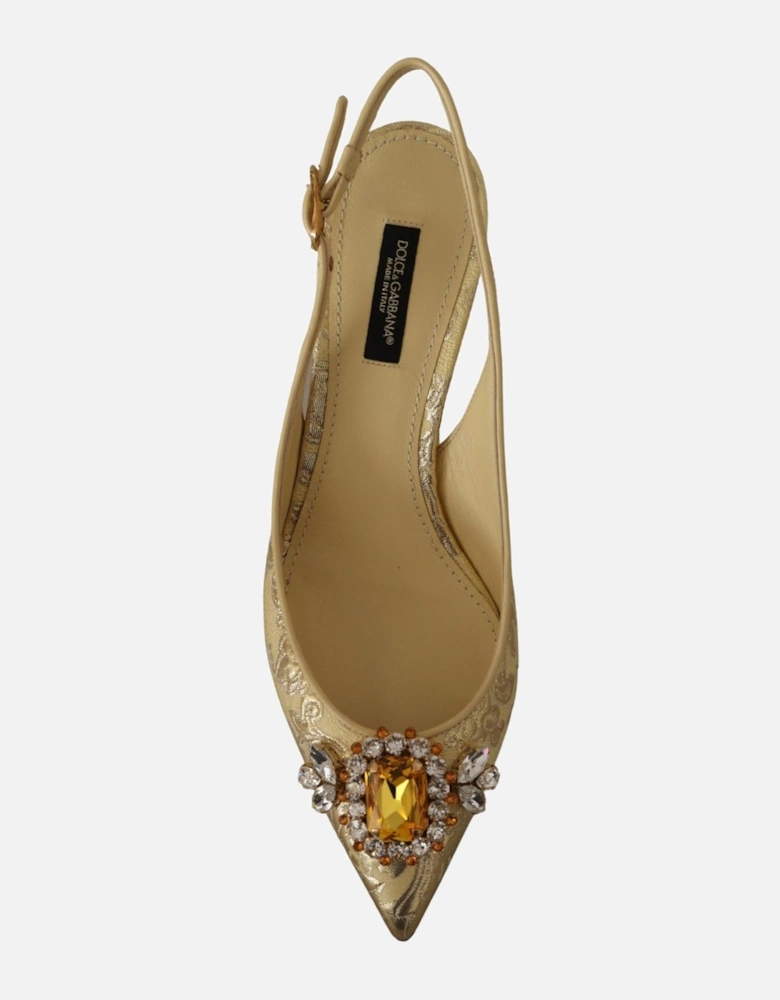 Floral Brocade Slingback Pumps Model LA9763 Women - Gold