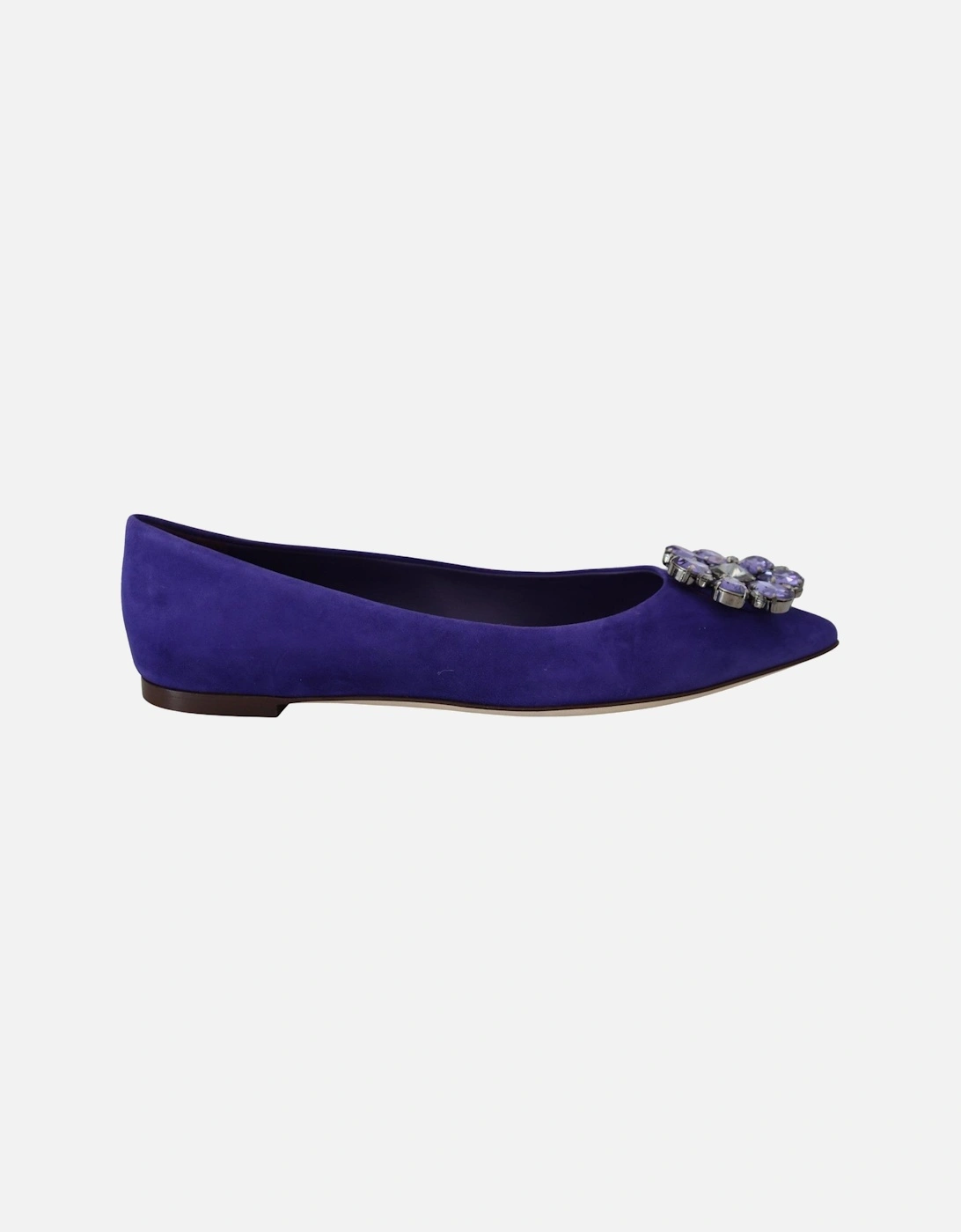Womens Dolce & Gabbana Suede Ballerina Flats with Crystal Embellishment - Purple - Size: 4