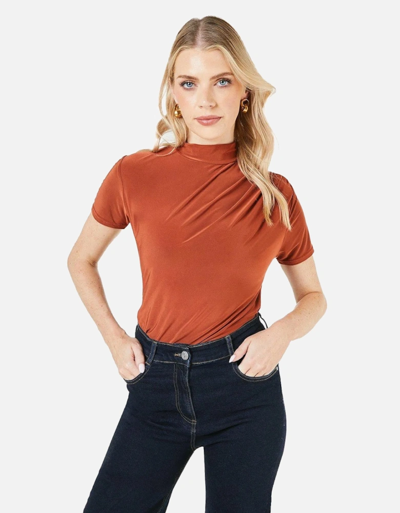 Womens/Ladies Draped High-Neck Top