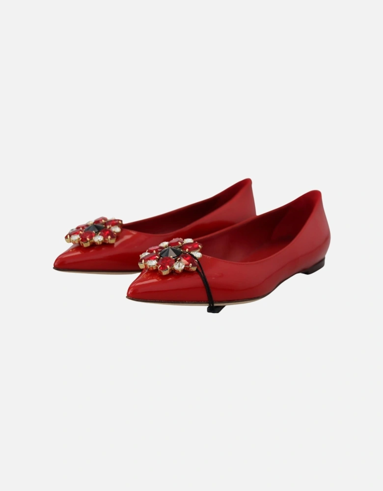 Patent Leather Ballerinas Red Crystal Women Flats