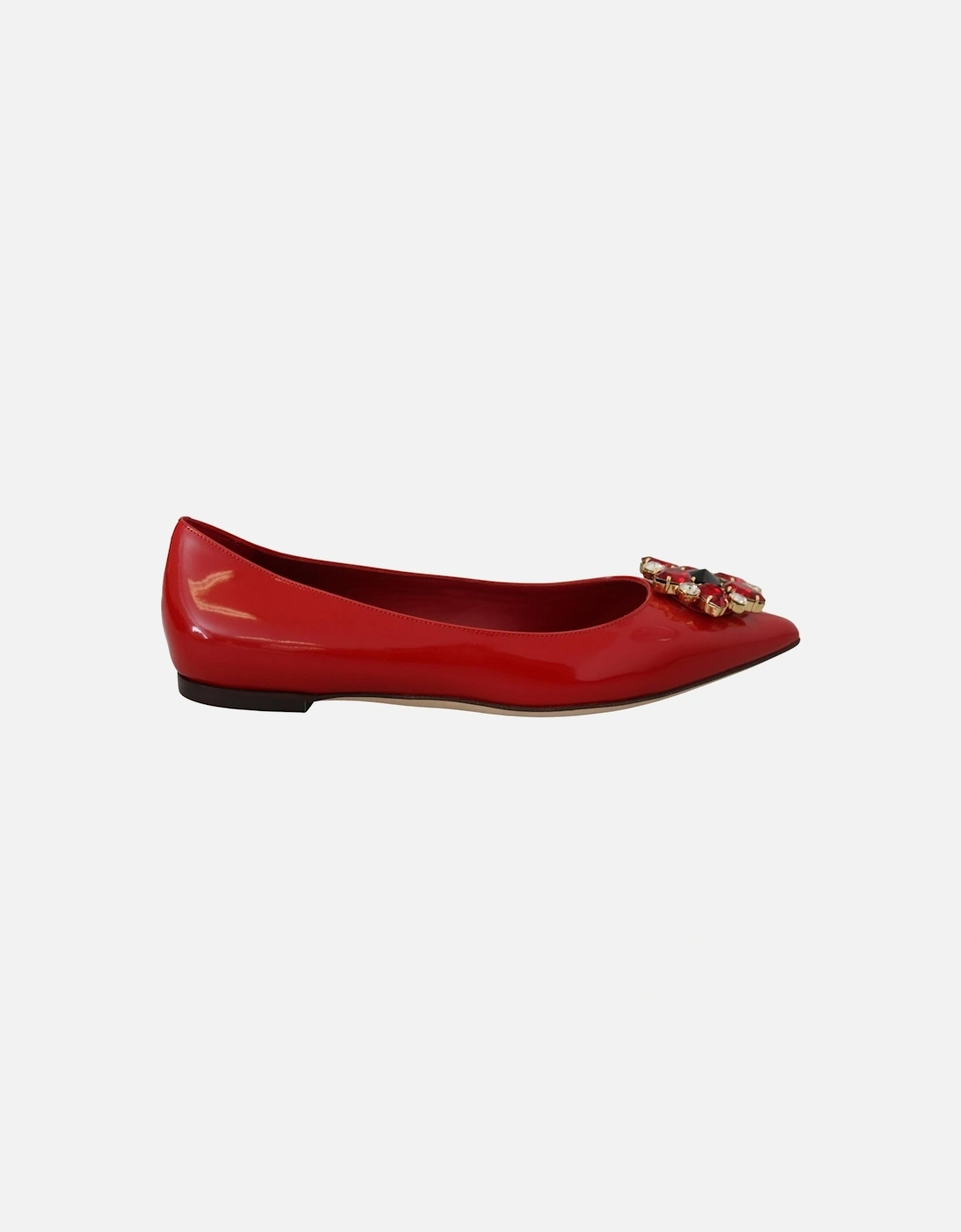 Women's Dolce & Gabbana Red Patent Leather Ballerinas with Jeweled Embellishment - Size: 4