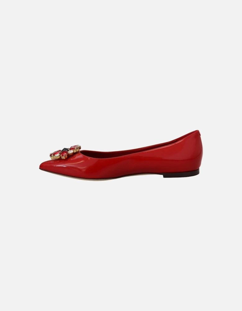 Patent Leather Ballerinas Red Crystal Women Flats