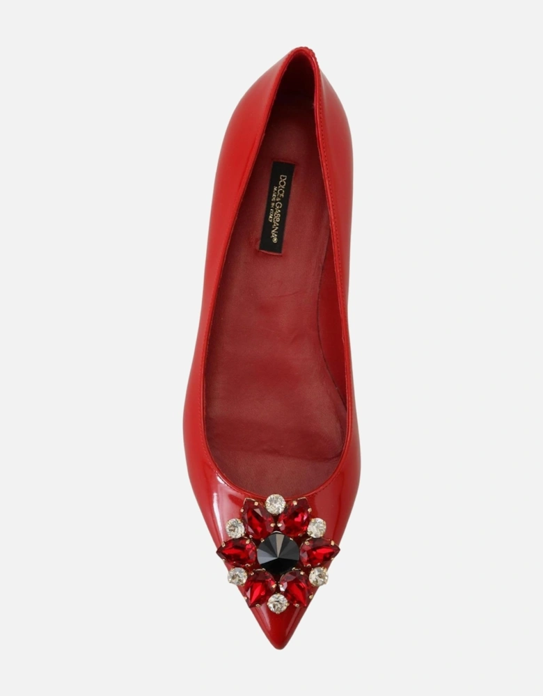 Patent Leather Ballerinas Red Crystal Women Flats