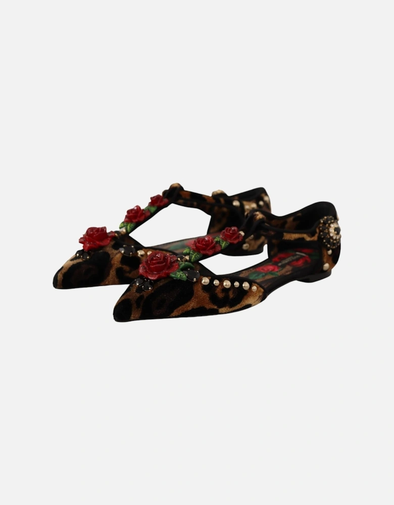 Leopard Velvet Ballerinas Rose Detail Women - Brown Flats