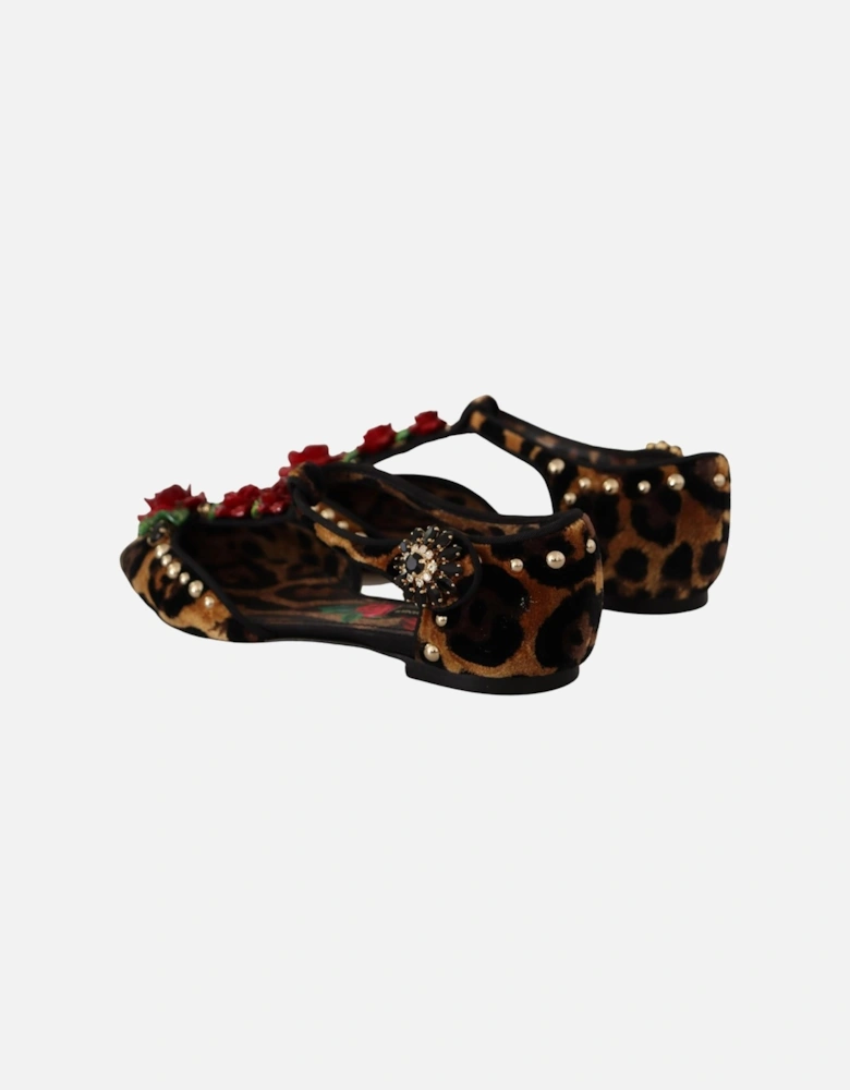 Leopard Velvet Ballerinas Rose Detail Women - Brown Flats