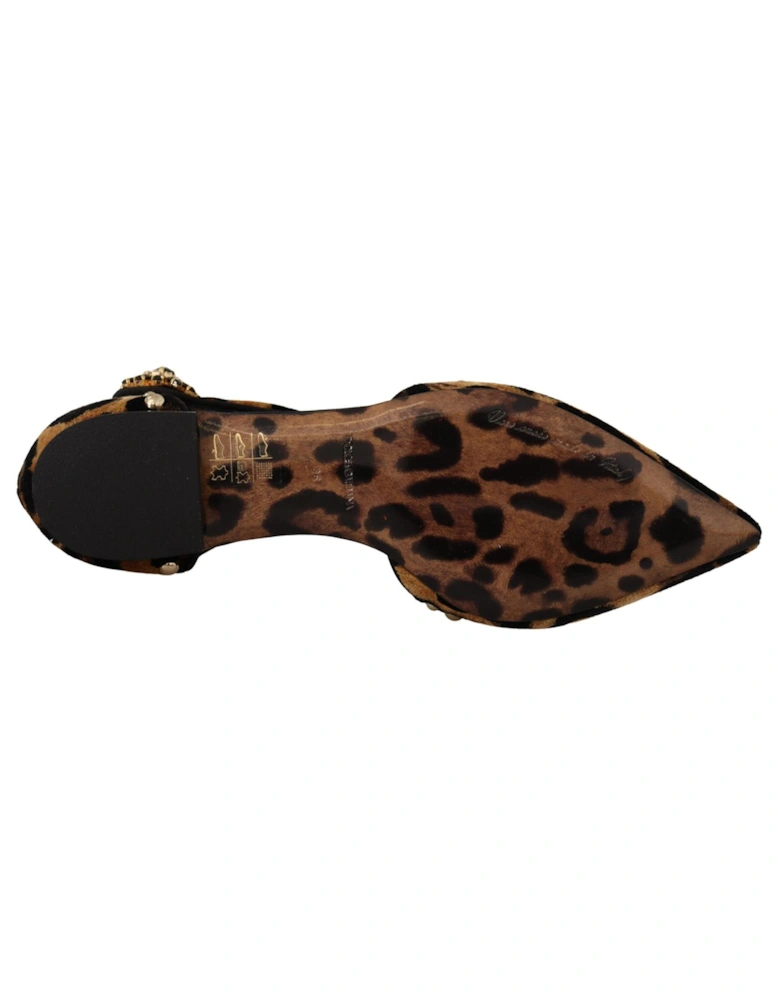 Leopard Velvet Ballerinas Rose Detail Women - Brown Flats