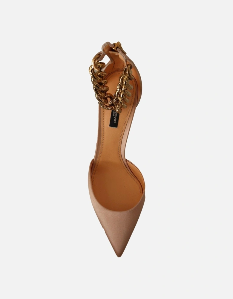 Dolce Gabbana ChainEmbellished Satin Pumps Heels Women - Beige