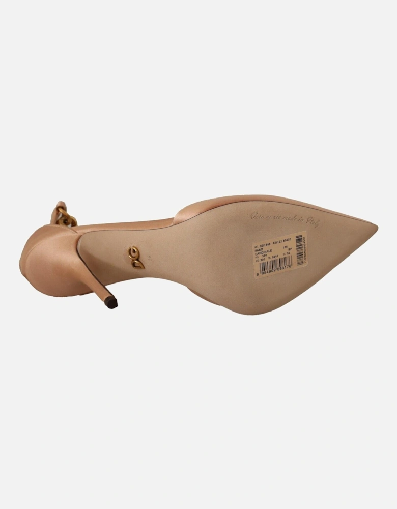 Dolce Gabbana ChainEmbellished Satin Pumps Heels Women - Beige