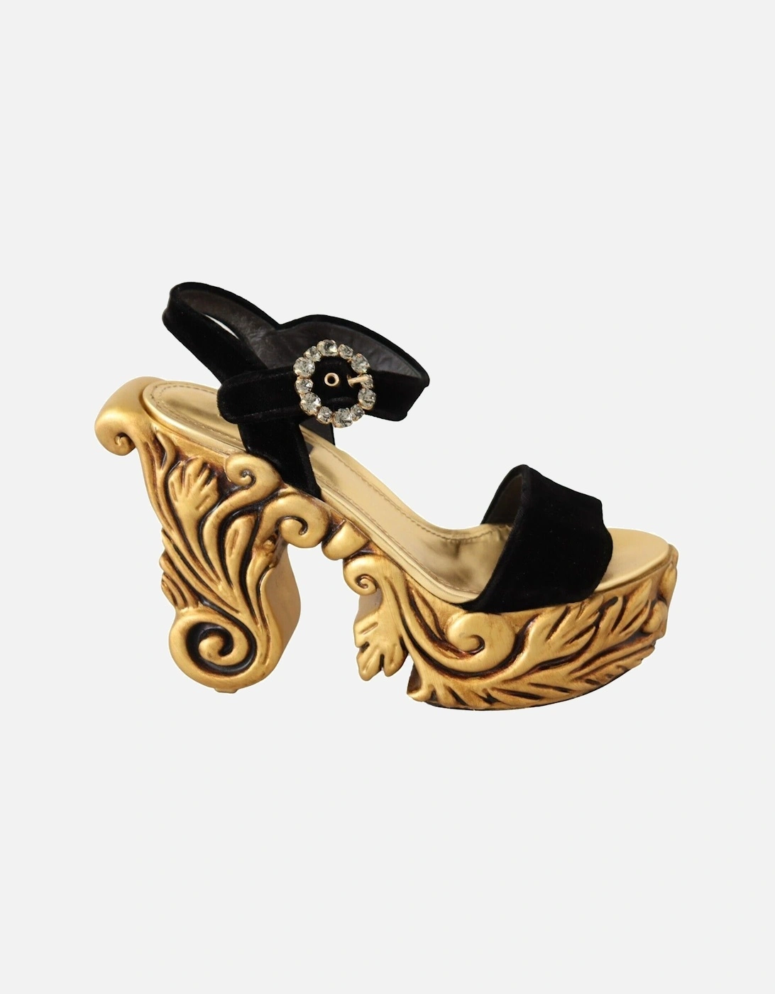 Velvet Platform Sandals Baroquecarved Heel Women - Black, 7 of 6
