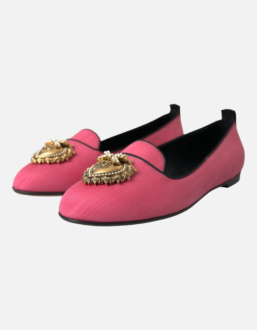 Pink Velvet Loafers with Gold Heart Detail Women Flats