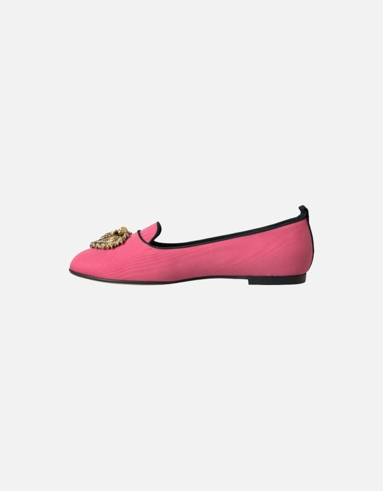 Pink Velvet Loafers with Gold Heart Detail Women Flats