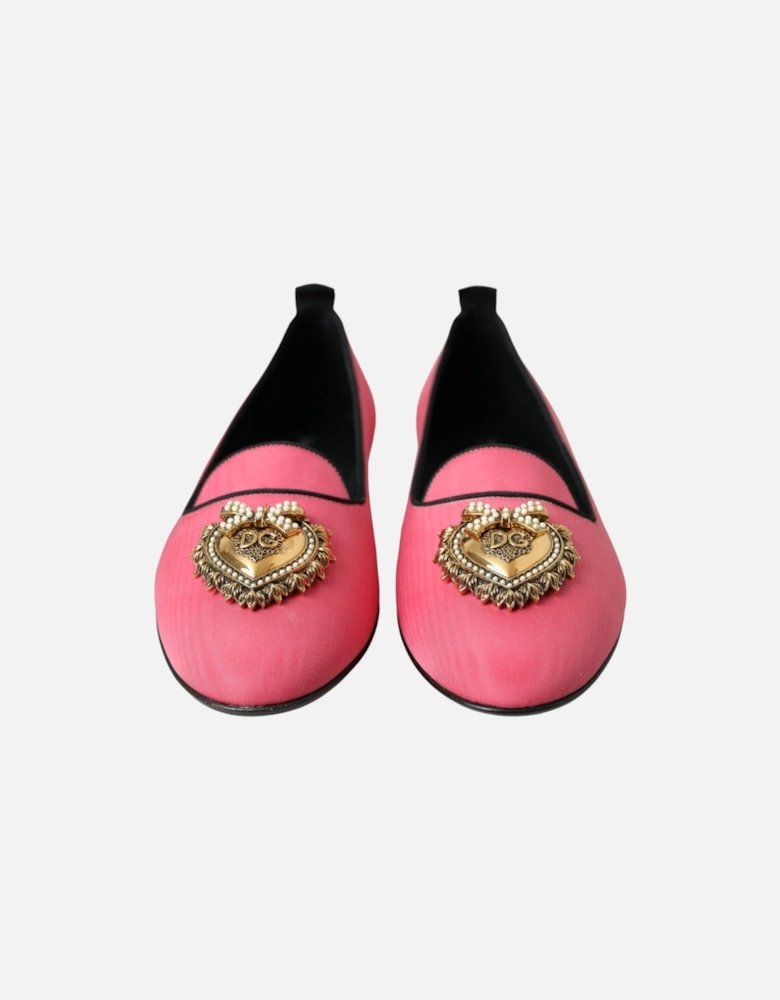 Pink Velvet Loafers with Gold Heart Detail Women Flats