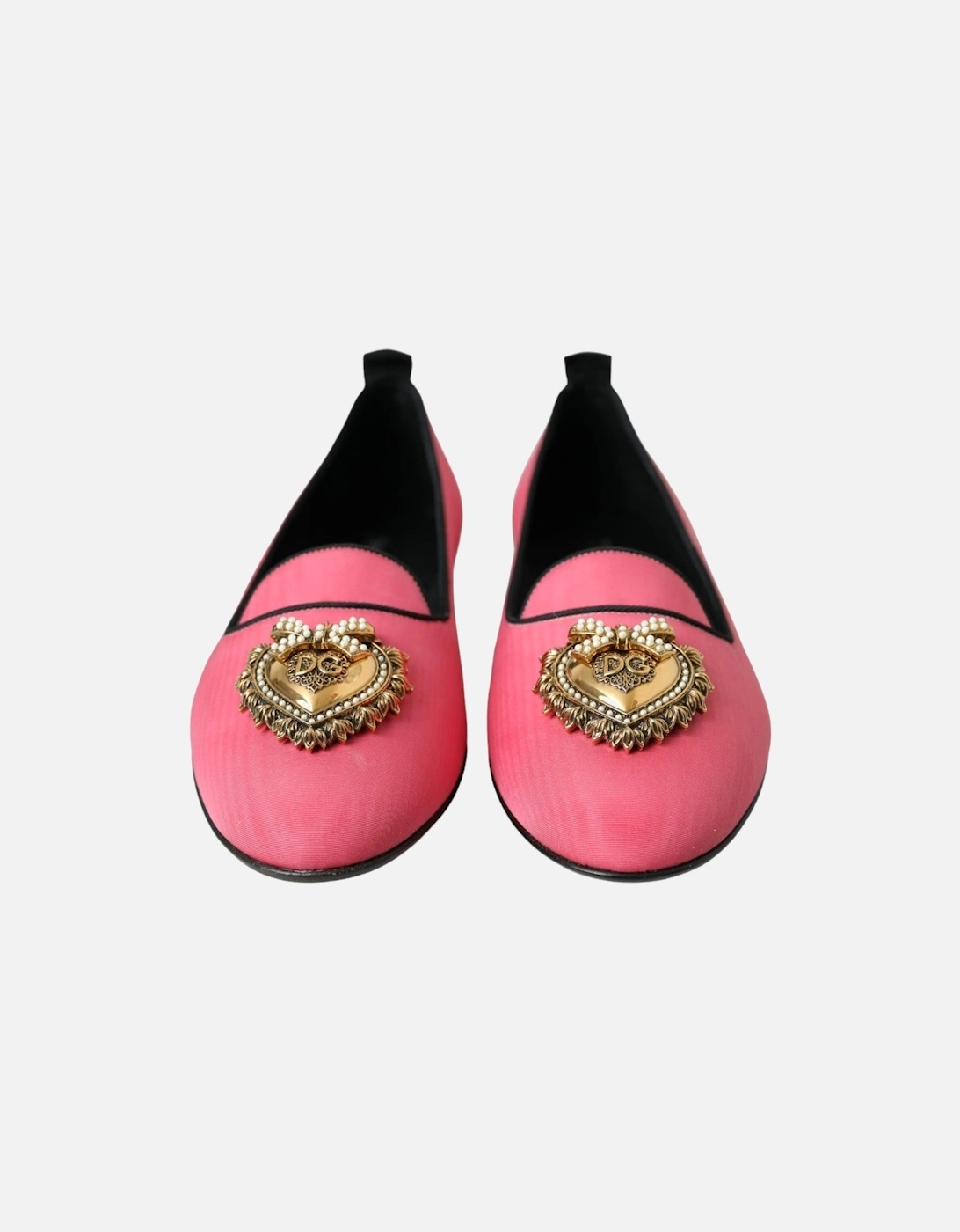 Pink Velvet Loafers with Gold Heart Detail Women Flats