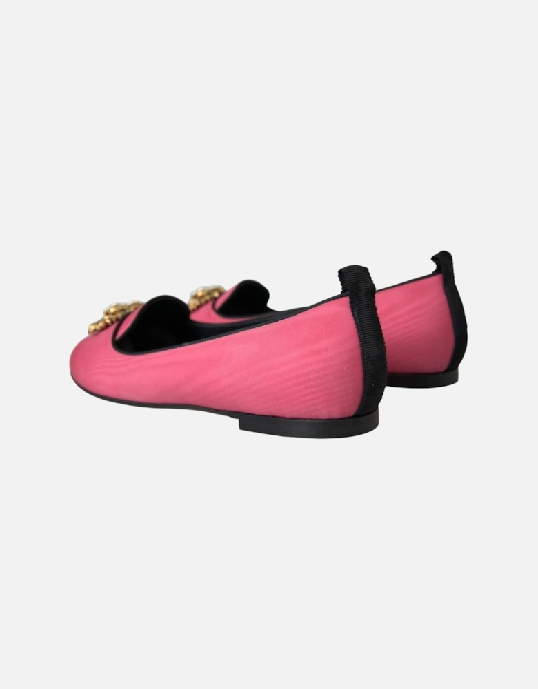 Pink Velvet Loafers with Gold Heart Detail Women Flats