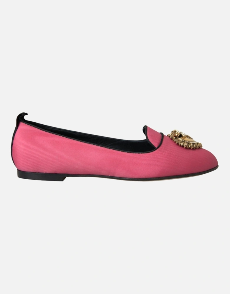 Pink Velvet Loafers with Gold Heart Detail Women Flats