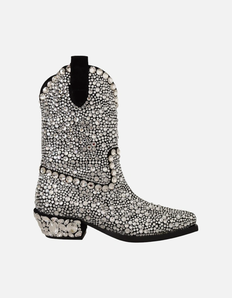 Dolce Gabbana Crystal Cowboy Boots Women - Black